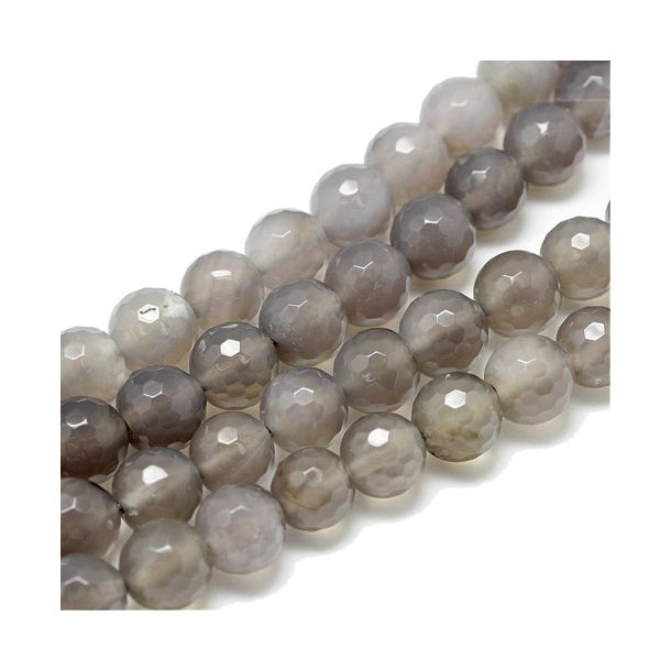 Gr agat, hel perlestreng, facet perle, 4 mm, ca. 90 stk