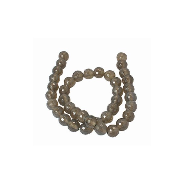 Gr agat, hel streng, facetteret, rund perle, 8 mm, ca. 60 stk