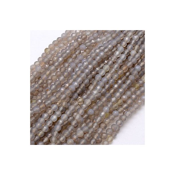 Gr agat, hel perlestreng, facet perle, 6 mm, 65 stk
