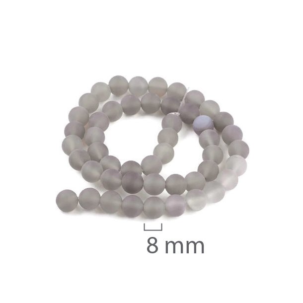 Grauer Achat, ganzer Strang, matt runde Perle, 8 mm, 49 Stk.