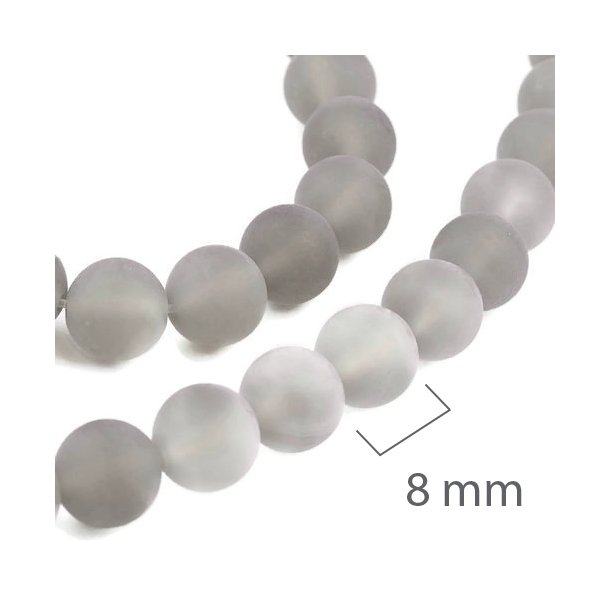Gr&aring; agat, mat rund perle, 8 mm, 6 stk.
