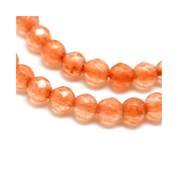 Farvet agat, hel perlestreng, lys orange, facetteret rund perle, 3 mm, ca. 130 stk.