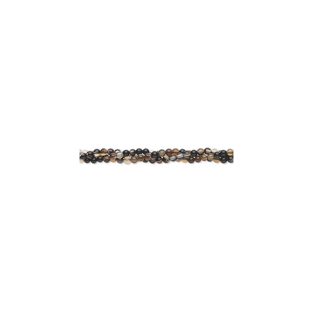 Sort-brun mix agat, hel perlestreng, lille rund perle, diameter 2 mm, ca. 180 stk