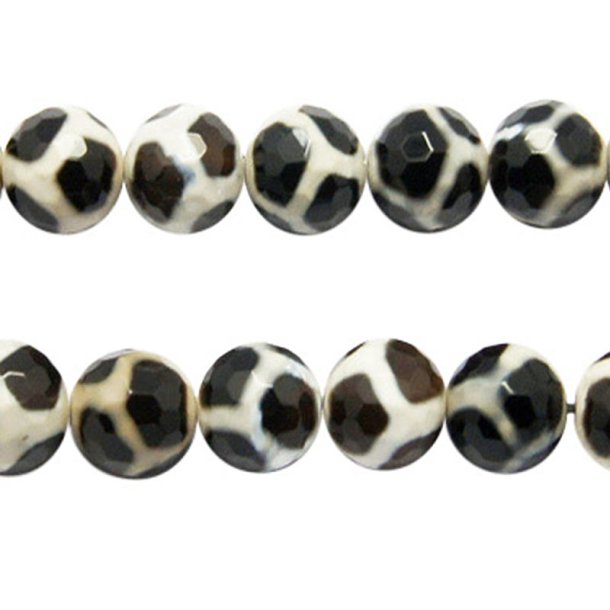 Black agate, turtle-back pattern, faceted, 8 mm, 6 pcs