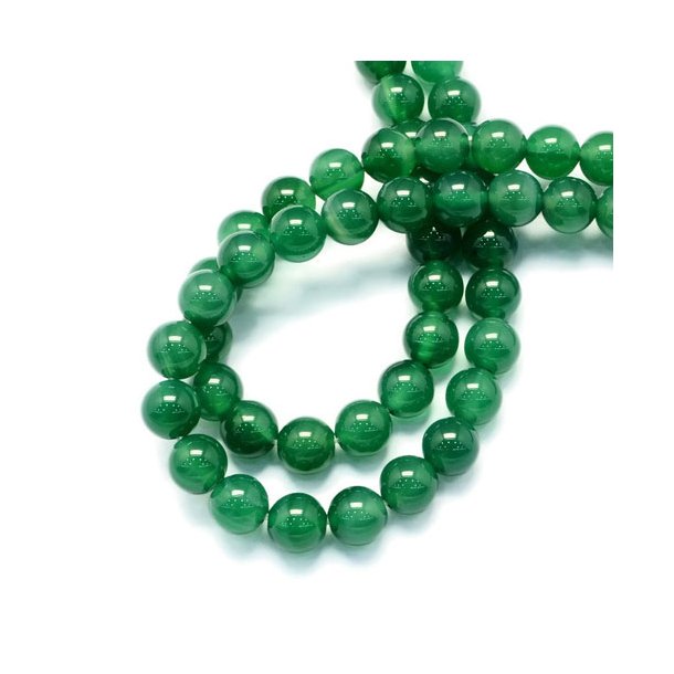 Grøn agat, rund perle, 10 mm, 6 stk