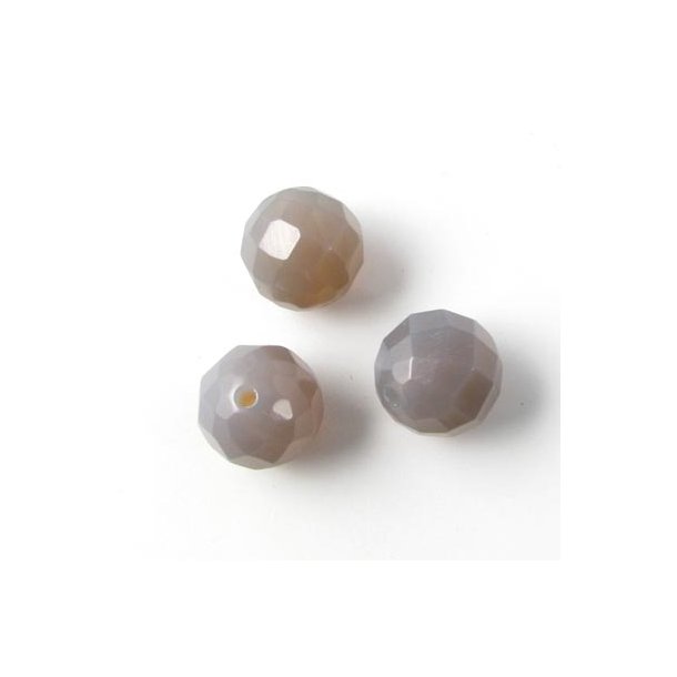 Gr agat, facetteret perle, diameter 4 mm, 10 stk