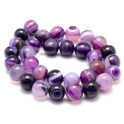 Band-Achat, Strang, lila, Fass, runde Perle, 12 mm, ca. 33 Stk.