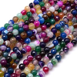 Farbiger Band-Achat, ganzer Strang, mix farben, facettiert, rund, 6 mm, ca. 65 Stk.