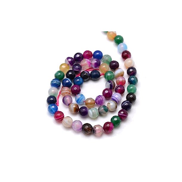 Dyed banded agate, entire strand, mied colors, faceted, round, 6mm. 65pcs.