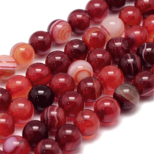 Dyed banded agate, red, round, 10mm. 6 pcs.