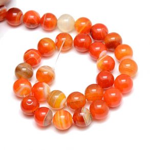 Band-Achat, ganzer Strang, Orange-rot, runde Perle, 12 mm, ca. 33 Stk.