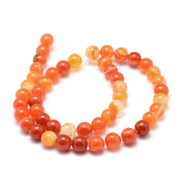 Striped agate, full strand, dyed, orange-red, round bead, 8mm, ca. 48pcs