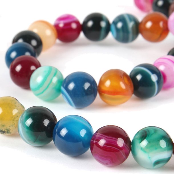 Dyed banded agate, entire strand, mied colors, round, 6mm. 48pcs.