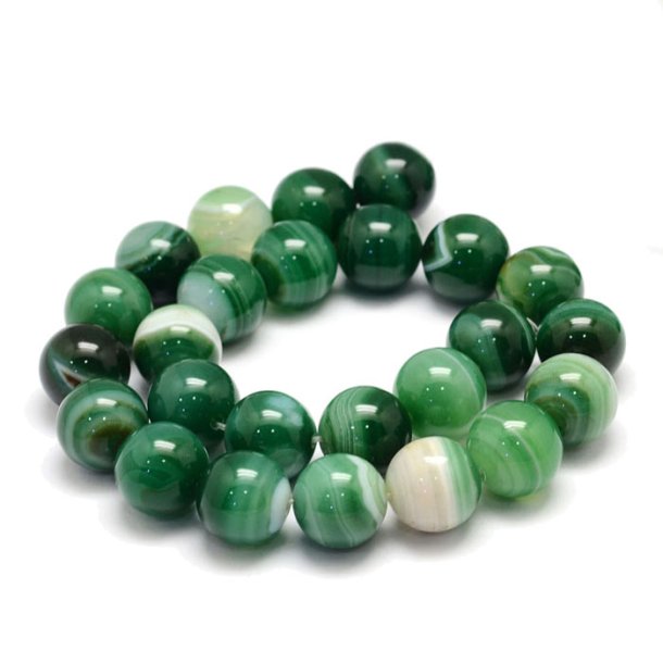 Banded agate, entire strand, dyed, dark bluish green, round, 14mm. 28 pcs.