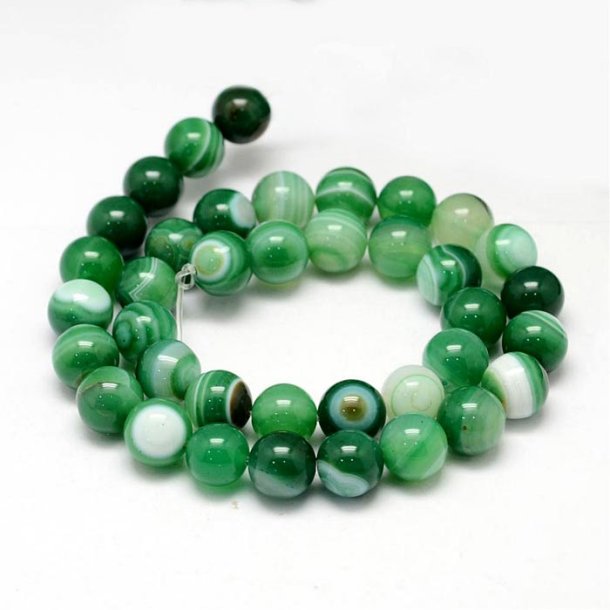 Dyed banded agate, bluish green, round, 8mm. 6 pcs.