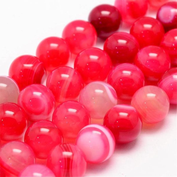 Dyed banded agate,  pink, round, 8mm. 6 pcs.