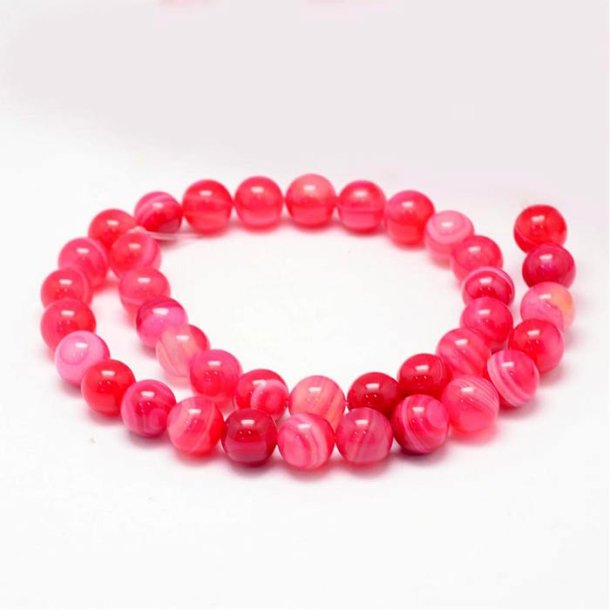 Dyed banded agate, pink, round, 6 mm.10 pcs.