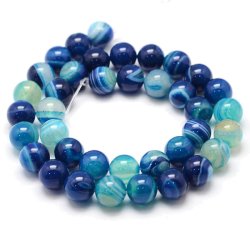 Band-Achat, gef&auml;rbt, ganzer Strang, blau,  rund, 10 mm, ca. 38 Stk.