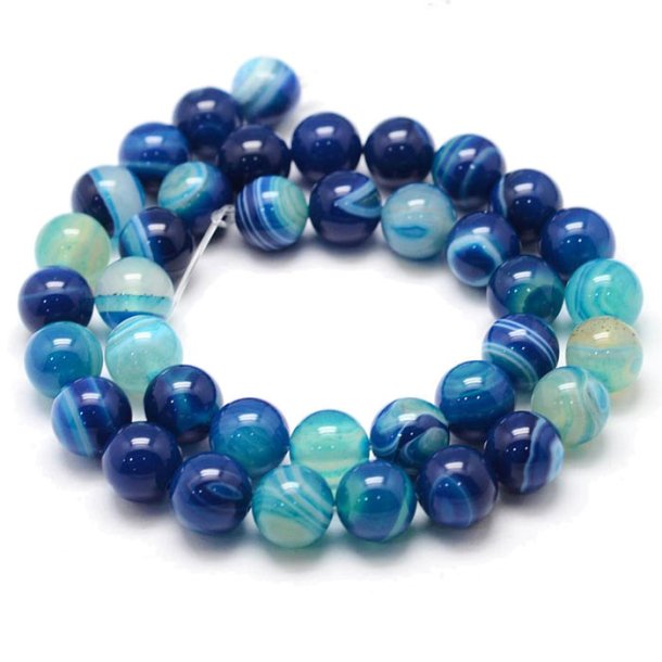 Dyed banded agate, full strand, blue round, 10mm. appx: 38 pcs.