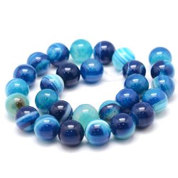 Band-Achat, gef&auml;rbt, blau,  rund, Durchmesser 14 mm, 4 Stk.