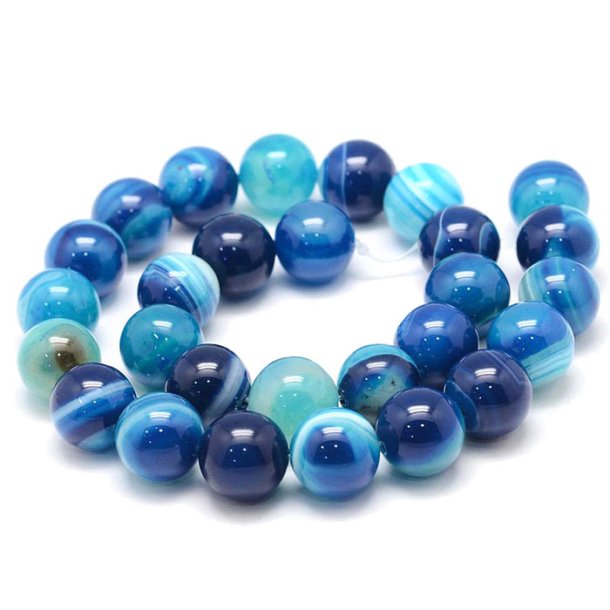 Dyed banded agate, full strand, blue round, 14mm. appx: 28 pcs.