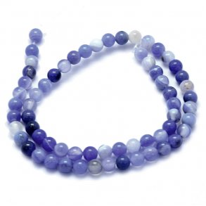 Dyed banded agate, blue, round bead, 10mm. 6 pcs.