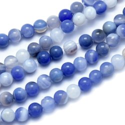 Band-Achat, gef&auml;rbt, ganzer Strang, blau, rund, 10 mm, 38 Stk.