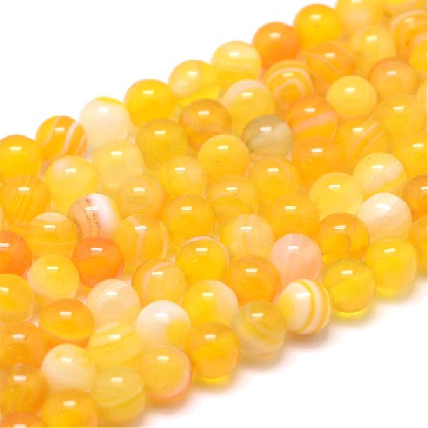 Dyed striped agate, yellow, round bead, 6mm. 10pcs.