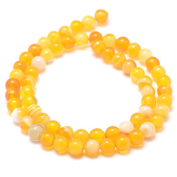 Dyed striped agate, yellow, entire strand, round bead, 6mm. ca. 60pcs.