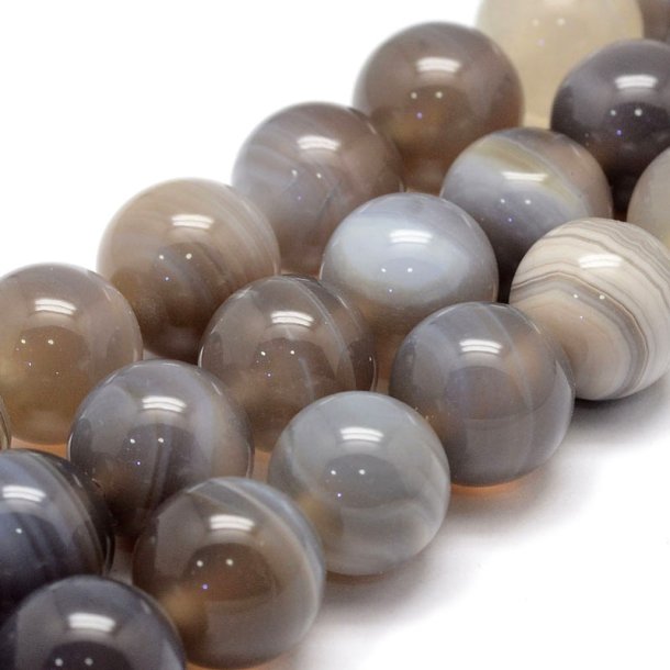 Striped agate,round pearl, grey-brown striped, 14 mm, 4 pcs