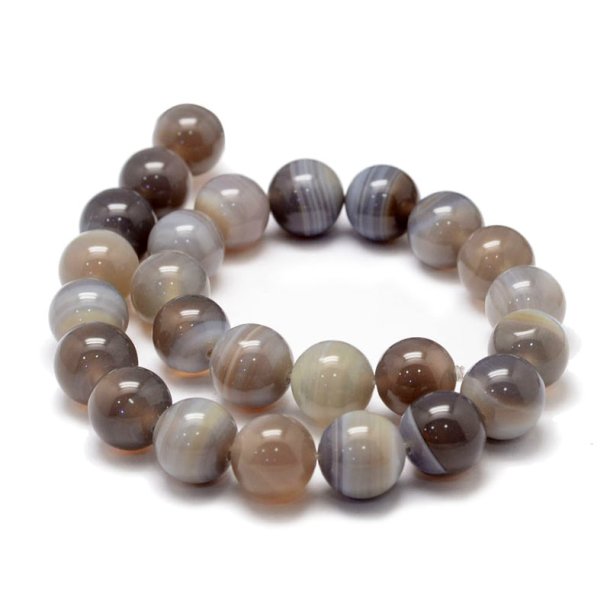 Striped agate, full strand, round pearl, grey-brown striped, 14 mm, 28 pcs