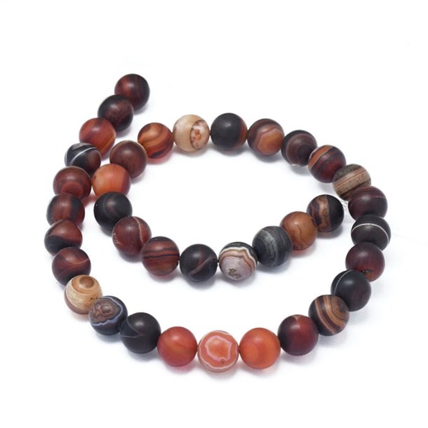 Brown agate, frosted, whole strand, round bead, 10 mm, ca. 38 pieces