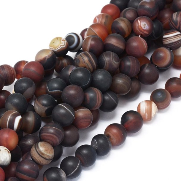 Brown agate, frosted, round bead, 10 mm, 6 pieces