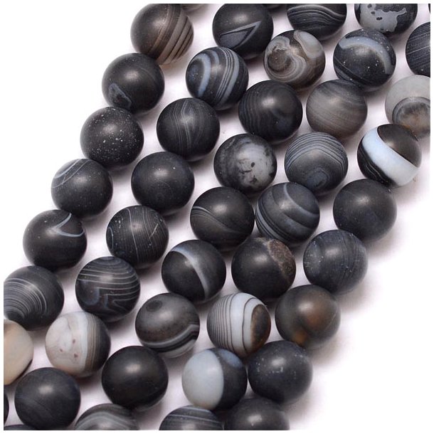 Black agate, frosted, round bead, 8 mm, 6pieces