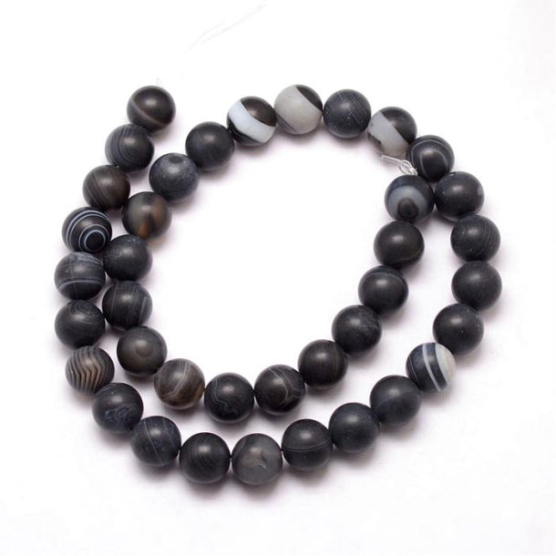Black agate, frosted, whole strand, round bead, 8 mm, appx. 45 pcs.