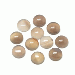 Achat-Cabochon (flache R&uuml;ckseite), grau-braun, farbig, rund, 6x3,5 mm, 2 Stk.