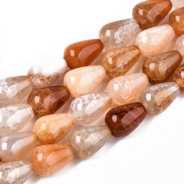 Cracked agate, mix of brown shades, drop, 14x9.5mm, 4pcs