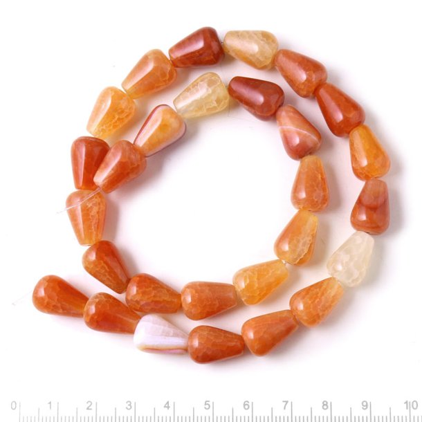 Cracked agate, full strand, mix of red-brown shades, drop, 14x9.5mm, 28pcs