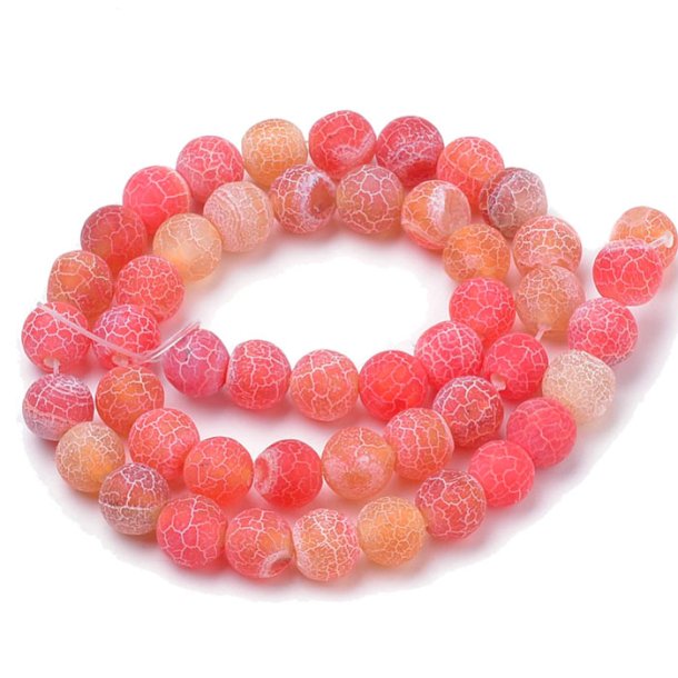 Cracked orange-red agate, full strand, frosted, round bead, 6mm, ca. 65pcs