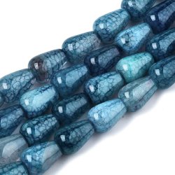 Cracked Achat, ganzer Strang, petrolblau, Tropfen, 14x9.5 mm. ca. 28 Stk
