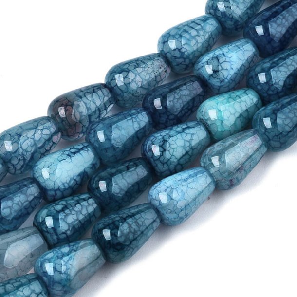 Cracked Achat, petrol blau, Tropfen, 14x9.5 mm. 4 Stk