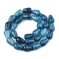 Cracked Achat, ganzer Strang, petrolblau, Tropfen, 14x9.5 mm. ca. 28 Stk