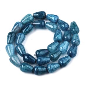 Cracked Achat, ganzer Strang, petrolblau, Tropfen, 14x9.5 mm. ca. 28 Stk