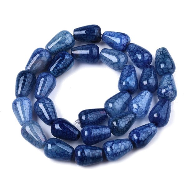 Cracked agate, full strand, blue shades, drop, 14x9.5mm, 28pcs