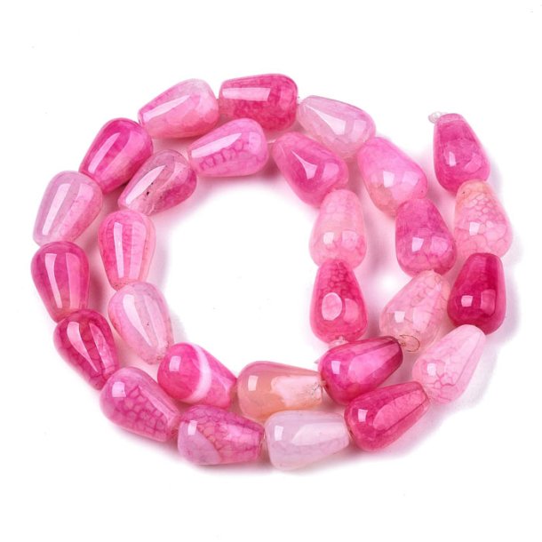 Cracked agate, full strand, pink, drop, 14x9.5mm, 28pcs