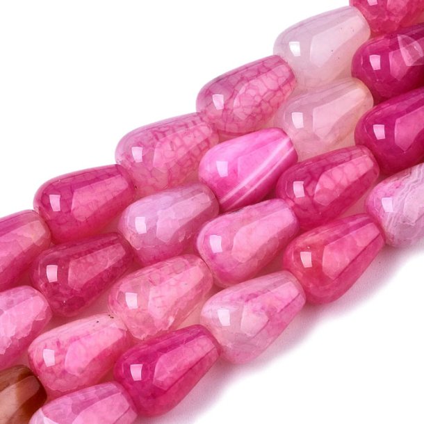 Cracked agate, pink, drop, 14x9.5mm, 4pcs