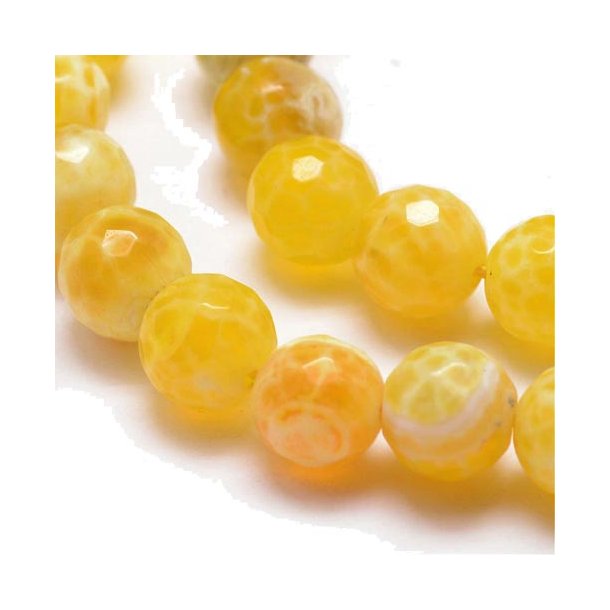 Cracked yellow agate, dyed, round, faceted, 10mm, 6pcs