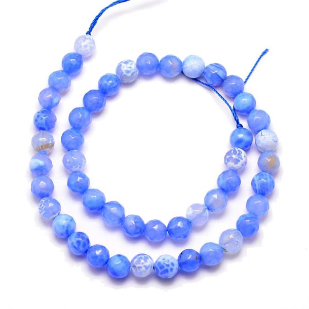 Cracked blue agate, full strand, round faceted bead, 8mm, 47pcs.
