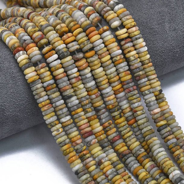 Agate mix beads, full strand, matte yellow-green shades, heishi, 6x2 mm, 180 pcs