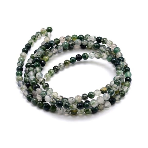 Moss agate, whole strand, green shades, round bead, 6mm, 59pcs.